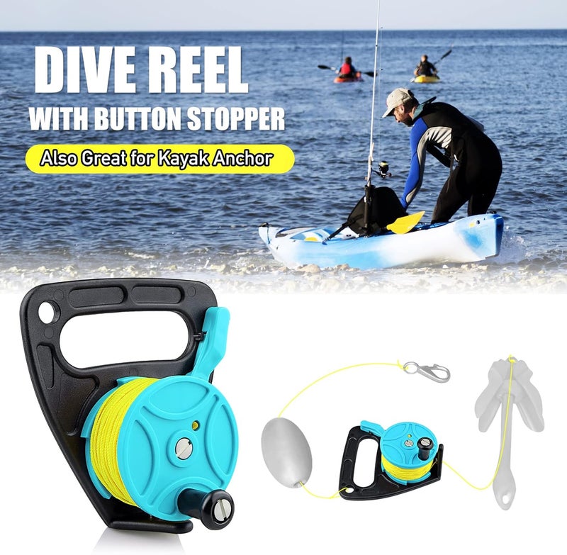 Owekfifv Scuba Dive Reel with Thumb Stopper, 150-foot High Visibility Retractable Line Diving Reel Finger Spool with Handle Stop Switch for Cave and Wreck Exploration, Kayaking Anchor, Spear Fishing, SMB - Image 4